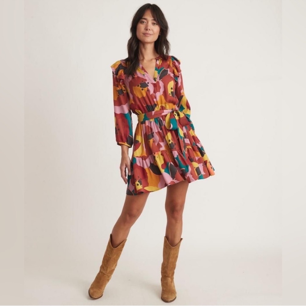 Marine Layer Multicolor Abstract-Print Tie-Waist Mini Dress